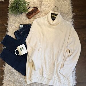 EUC J.Crew Sweater Turtleneck Ribbed Cotton and Cashmere Blend Sweater XL